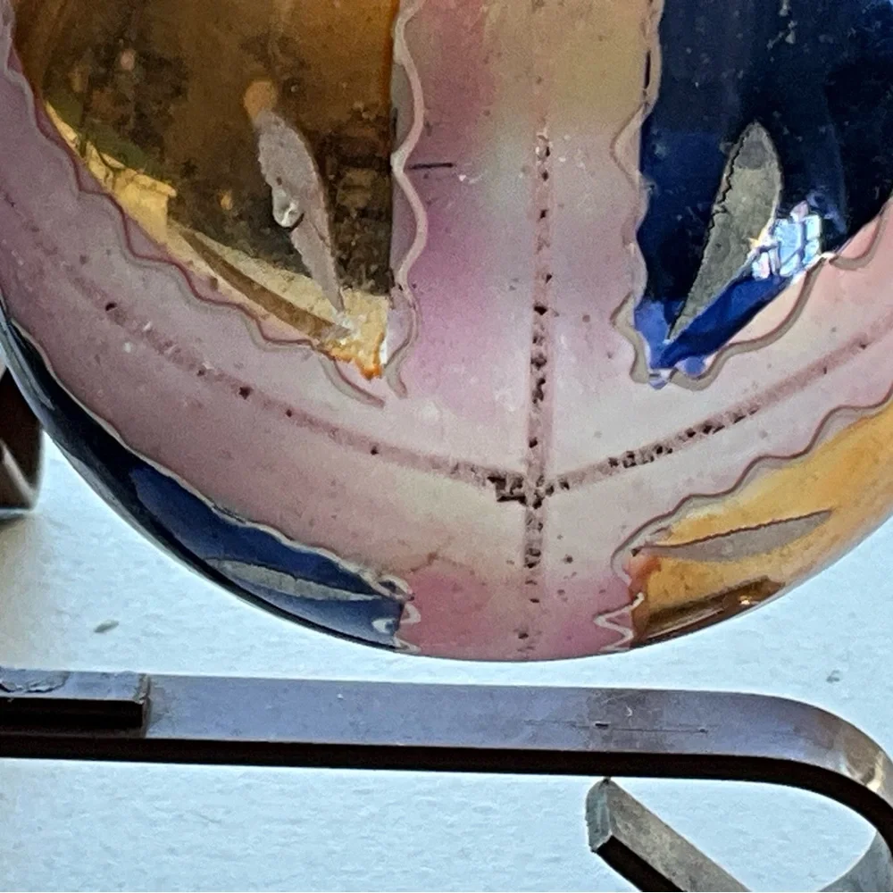 Vintage Mercury(?) Glass Christmas Ornament Hand Painted Blue and Pink